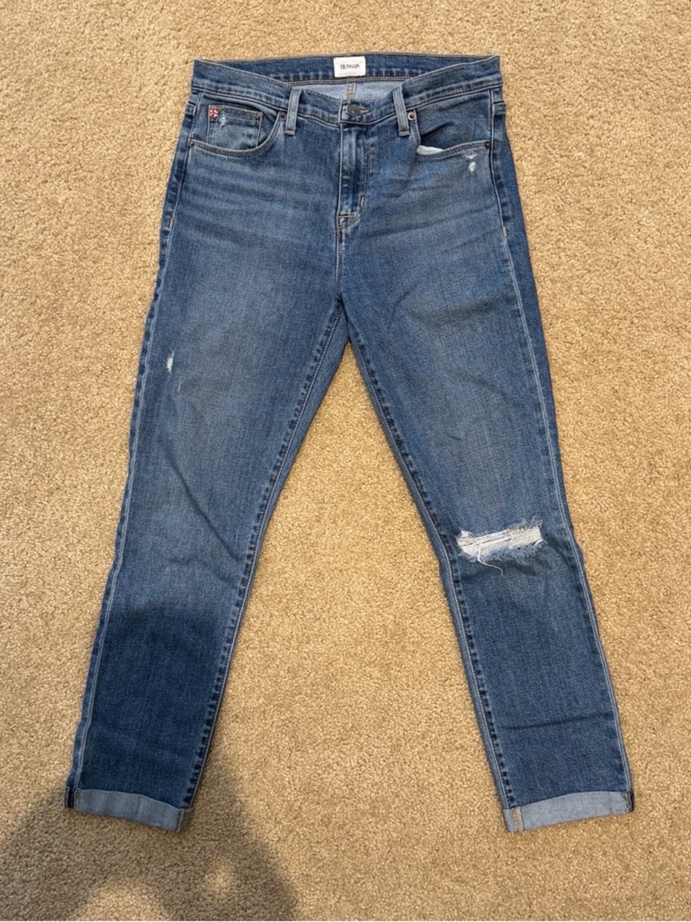 Hudson Jeans Women's Boyfriend Jeans - Medium Blue with Distressed Knee